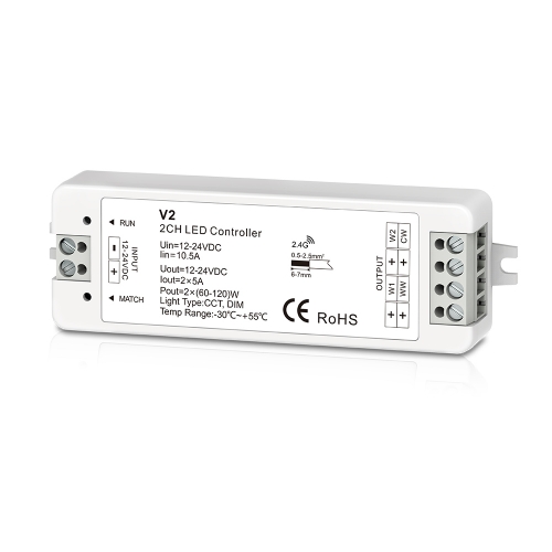 LED Controller SW-V2 12-24V Dimmer CCT, White-MIX (2CH, 5A)