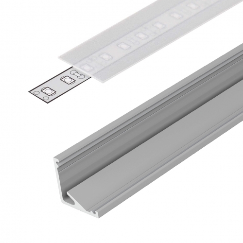 LED Aluminium Eckprofil Set CABI 12mm (2m) eloxiert inkl. Blende (raureif/diffus) und Endkappen für LED-Streifen/indirekte Beleuchtung