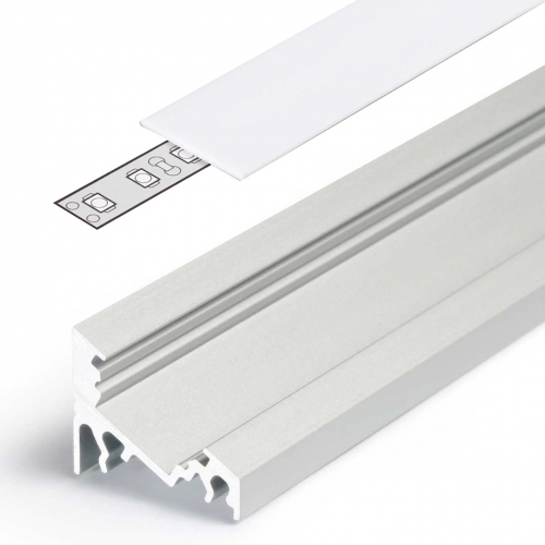 LED Aluminium Eckprofil Set CORNER 10mm (2m) eloxiert inkl. Blende (weiß), Befestigungsclips und Endkappen für LED-Streifen/indirekte Beleuchtung