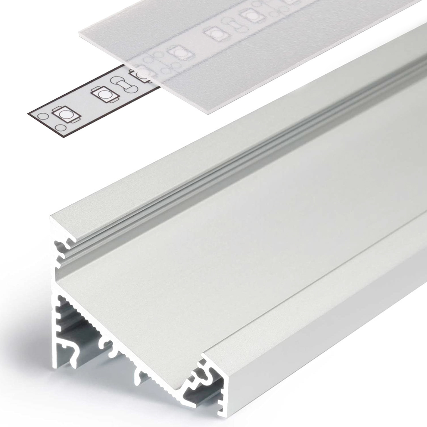 LEDsikon® LED Profil Alu Eckprofil Set CORNER 14mm 2m eloxiert inkl.Blende weiß