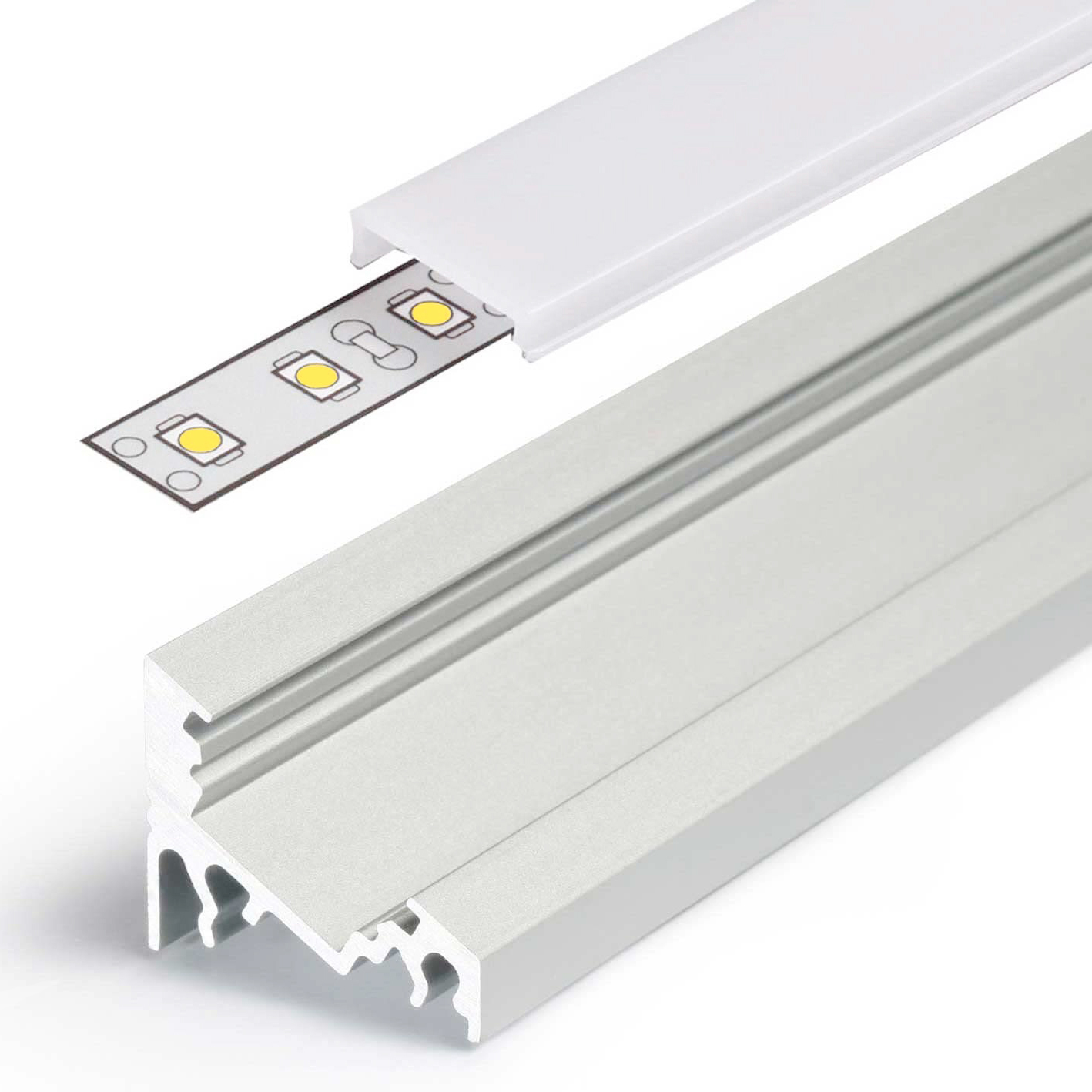 LED Aluminium Eckprofil Set CORNER 10mm (2m) eloxiert inkl. Blende (weiß),  Befestigungsclips und Endkappen für LED-Streifen/indirekte  Beleuchtung-522065