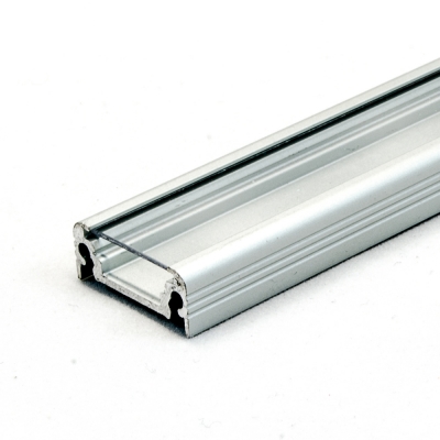 LED Aluminium Anbauprofil Set SURFACE 14mm (2m) eloxiert inkl. Blende (klar/transparent), Befestigungsclips und Endkappen für LED-Streifen/indirekte Beleuchtung