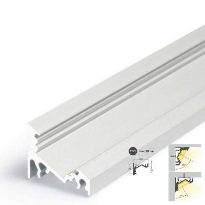 LED Aluminium Eckprofil Set CORNER 10mm (2m) eloxiert inkl. Blende (raureif/diffus), Befestigungsclips und Endkappen für LED-Streifen/indirekte Beleuchtung