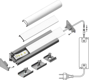 LED Aluminium Eckprofil Set CORNER 10mm (2m) eloxiert inkl. Blende (klar/transparent), Befestigungsclips und Endkappen für LED-Streifen/indirekte Beleuchtung