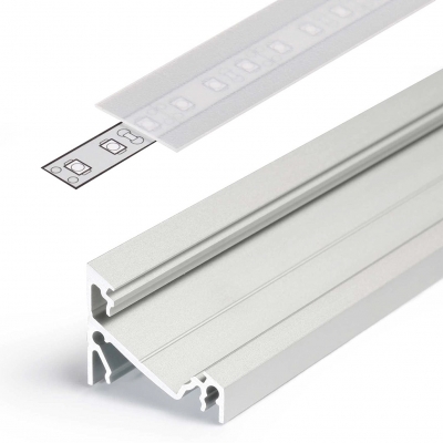 LED Aluminium Eckprofil Set CORNER 14mm 2m eloxiert inkl. Blende (klar/transparent), Befestigungsclips und Endkappen für LED-Streifen/indirekte Beleuchtung